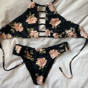 O’Neill Black And Floral Bathing Suit Set